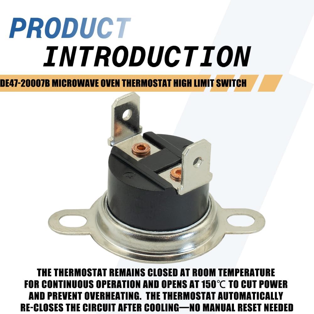 2-Pack DE47-20007B Microwave Oven Thermostat High Limit Switch Compatible with Samsung Replacements DE47-20007A