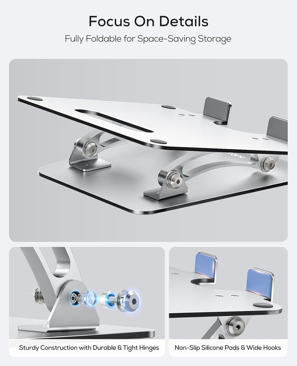 Ergonomic Adjustable Laptop Stand for Desk, Dual Foldable Computer Riser with Advanced Heat-Vent, Heavy-Duty Portable