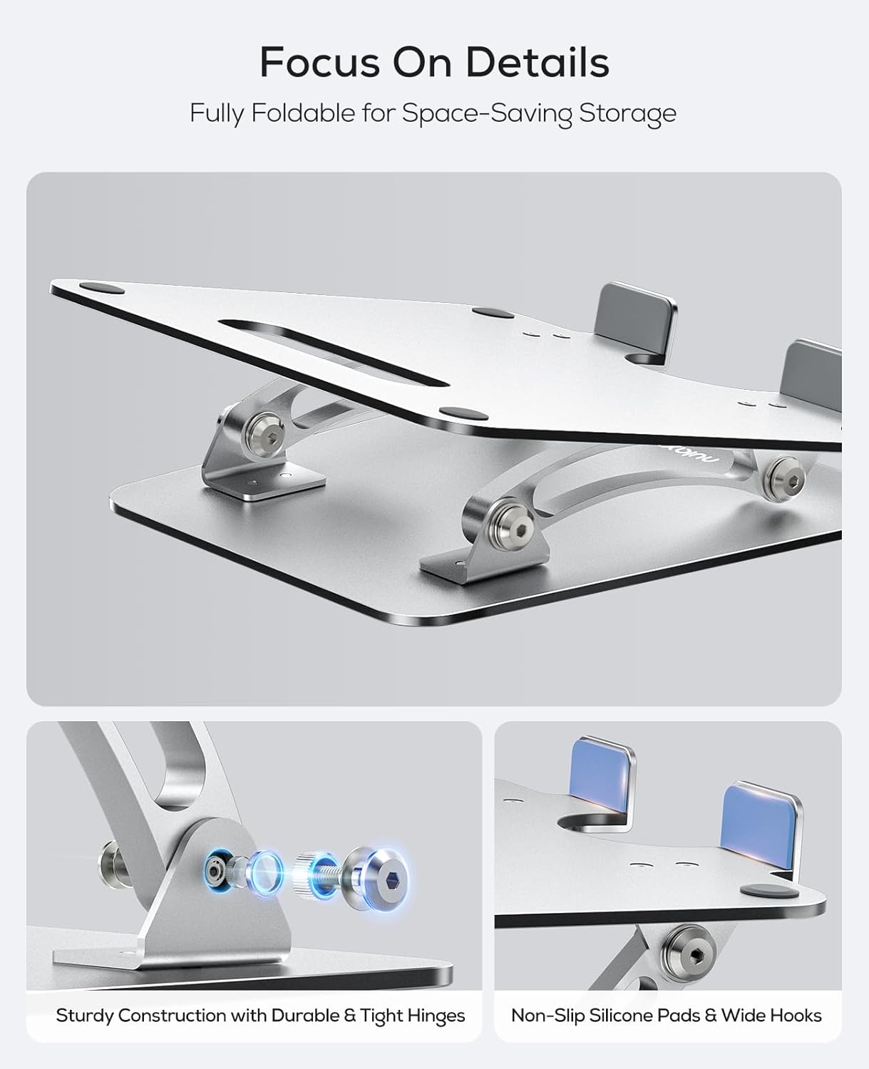 Ergonomic Adjustable Laptop Stand for Desk, Dual Foldable Computer Riser with Advanced Heat-Vent, Heavy-Duty Portable