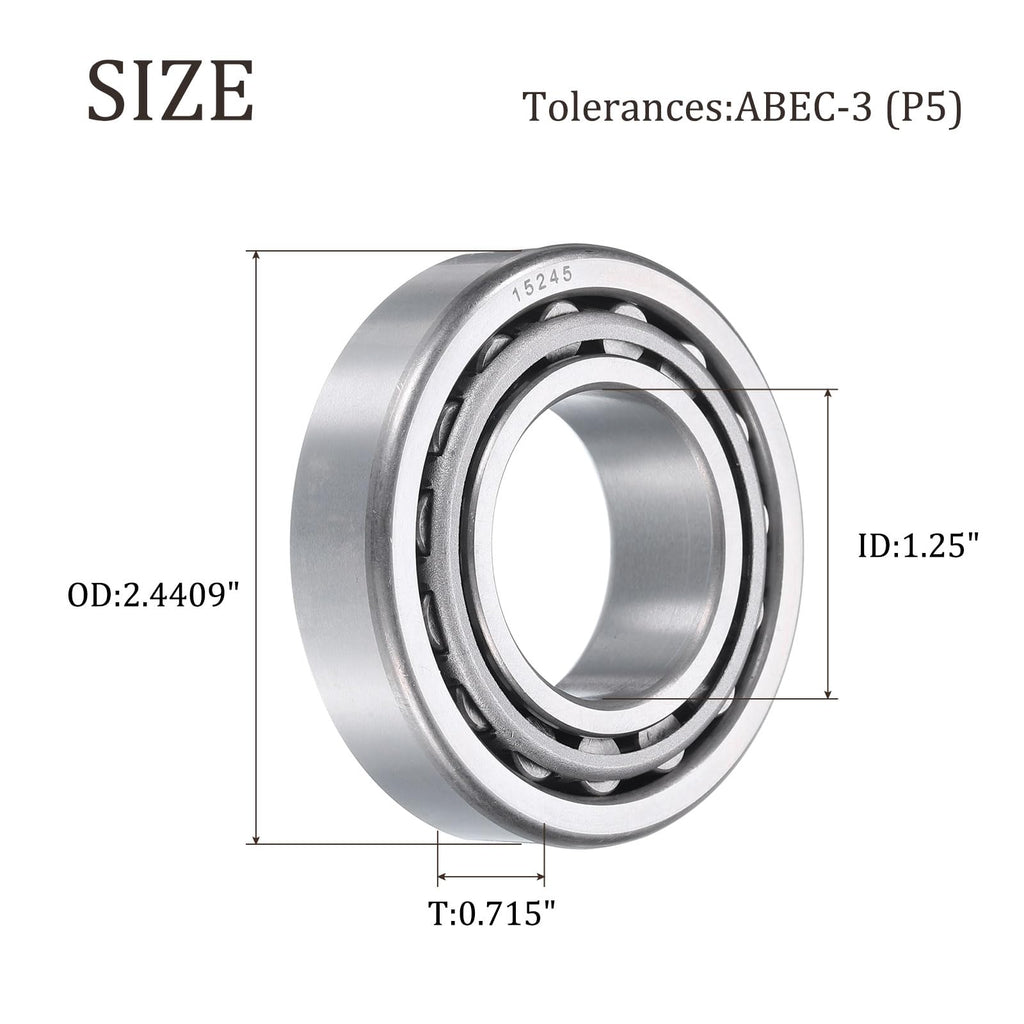 uxcell 2pcs 15123/15245 Tapered Roller Bearing Cone and Cup, 1.25" Bore x 2.4409" OD x 0.715" Thick, Chrome Steel Taper Bearing Set, ABEC-5