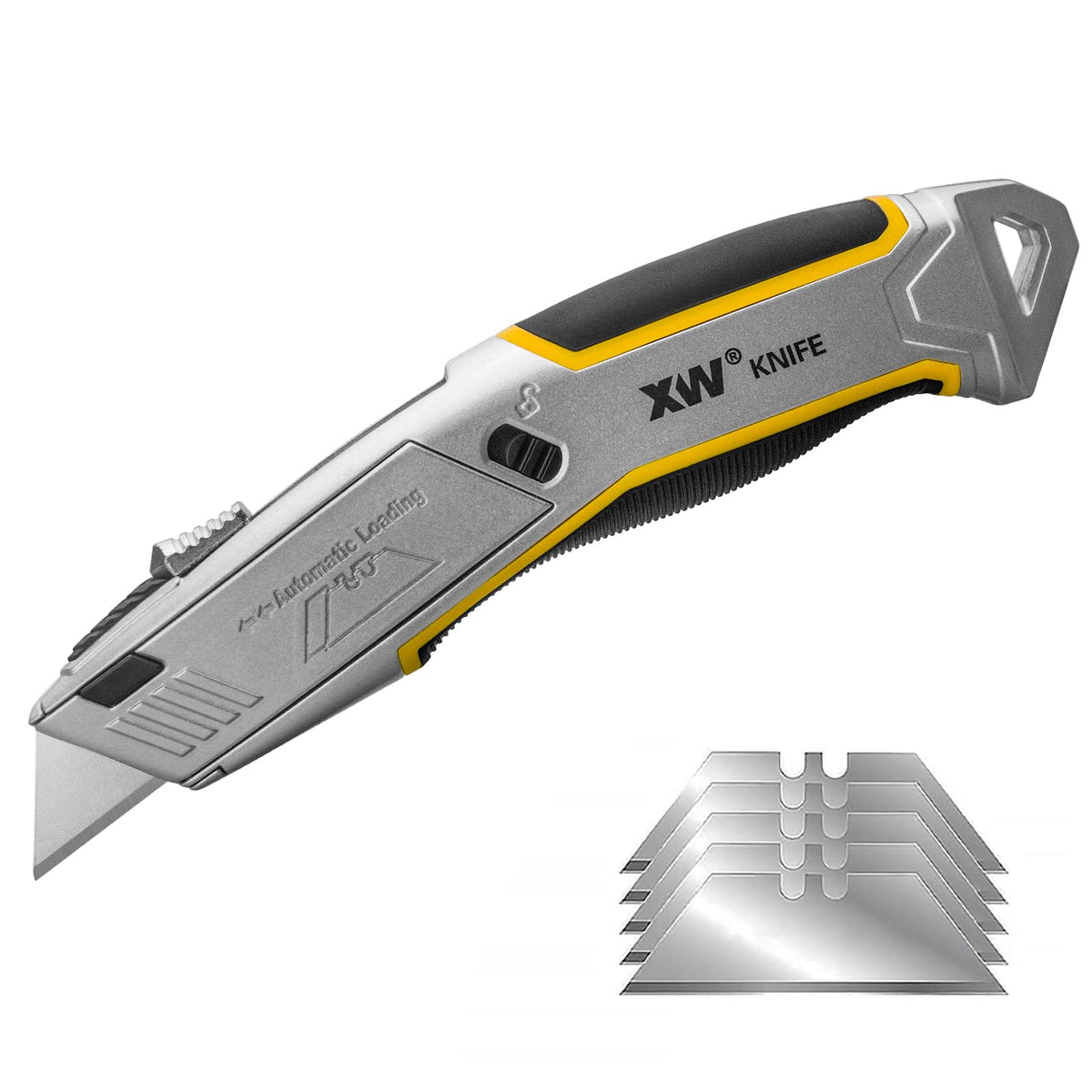Heavy Duty Auto-loading Utility Knife,3-position Retractable Box Cutter with Total 5 Blades
