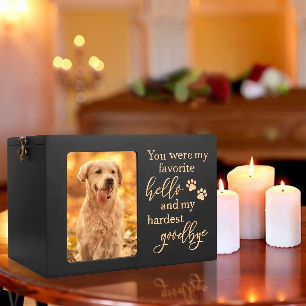 Pet Memorial Urns for Dog or Cat Ashes, Large Wooden Funeral Cremation Urns with Photo Frame, Keepsake Memory Box