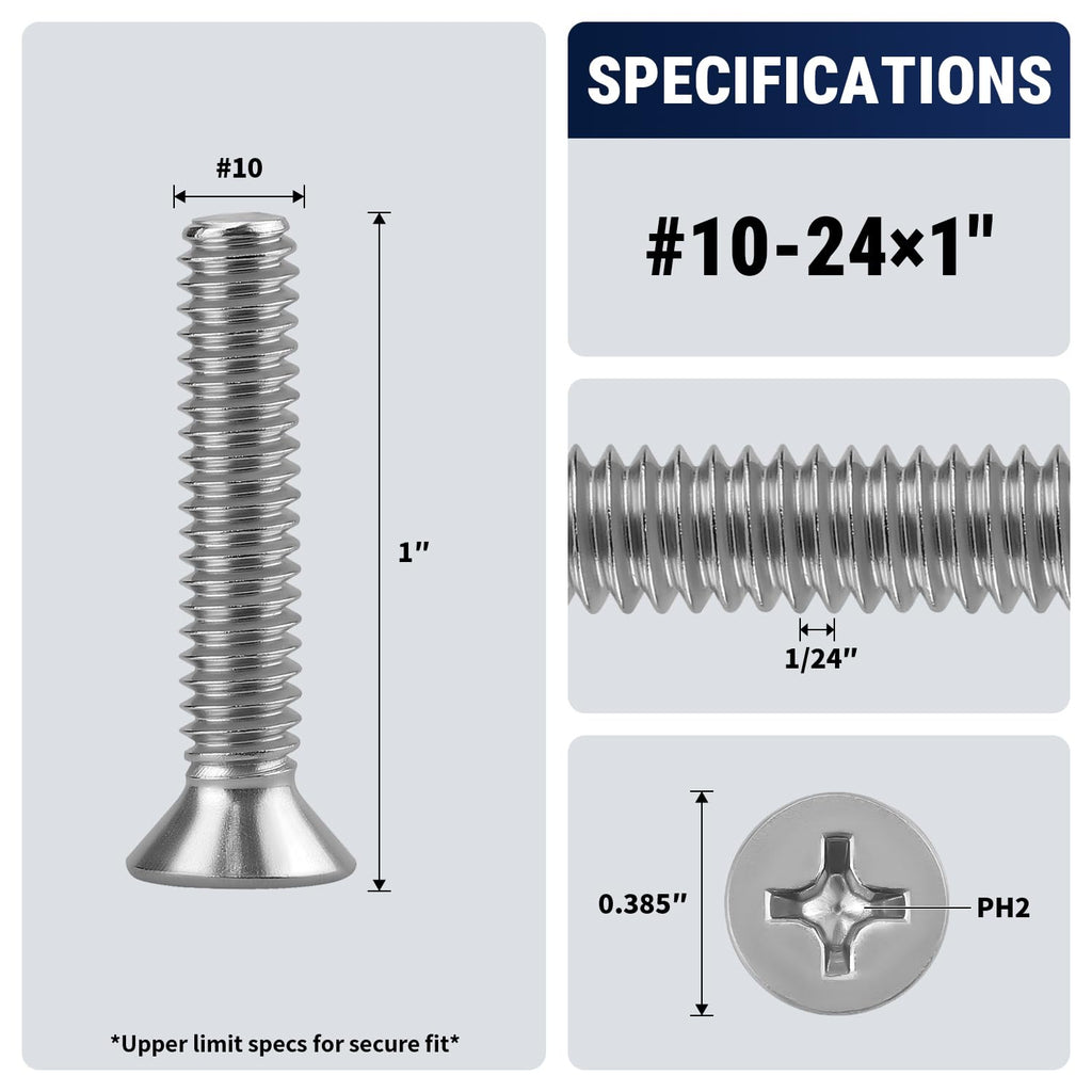 #10-24 x 1 Phillips Flat Head Machine Screws, 304 SS, 50pcs