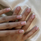 White French Tip Press on Nails Square Short Fake Nails Nature False Nails Press ons Glossy Acrylic Nails Reusable