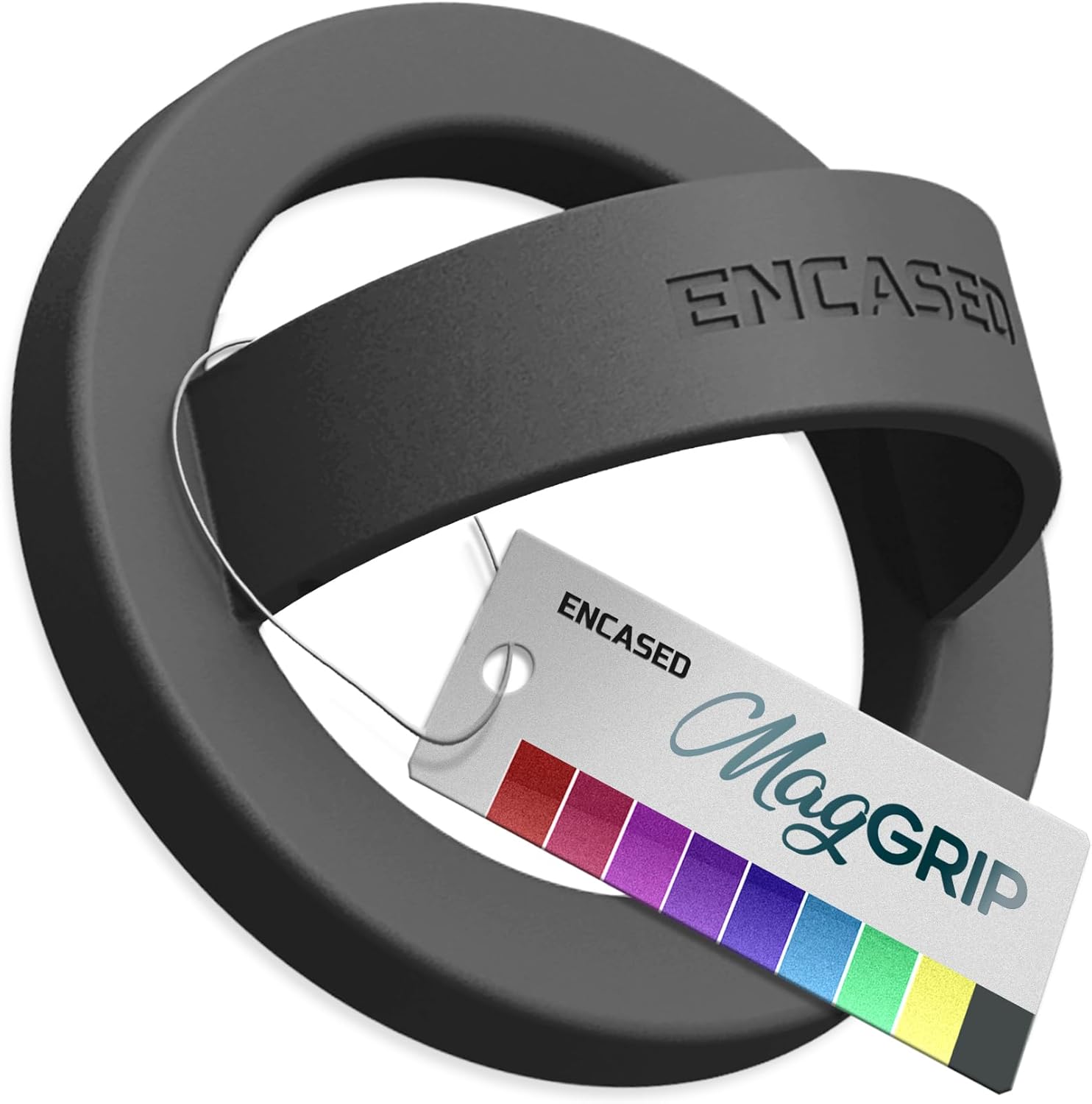Magnetic Phone Grip Holder Thin Silicone Finger Loop Ring, Compatible with Magsafe (Black)
