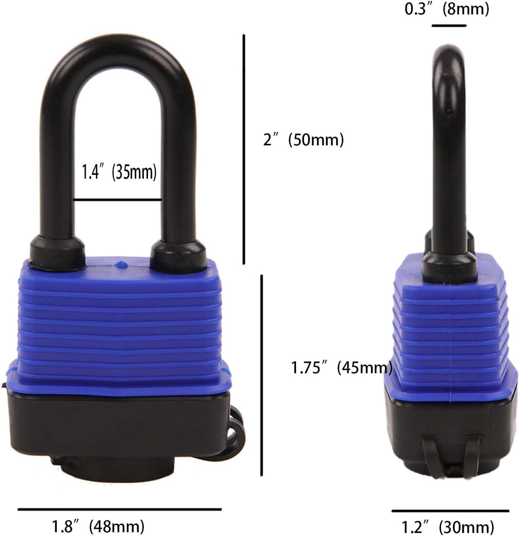 Long Shackle Padlocks 1.8", 20Pcs Keyed-Alike, Water-Resistant Cover | For Gate Boat Fence Shed Garden, 2-1/2" Long