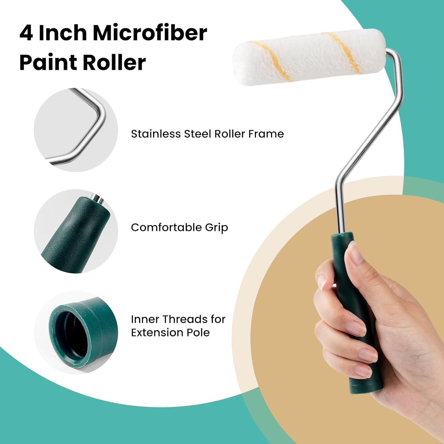 Paint Roller Covers, 26 Pack, 4 Inch 3/8" Nap Microfiber Small Paint Rollers Set, Mini Roller Brush Covers for All