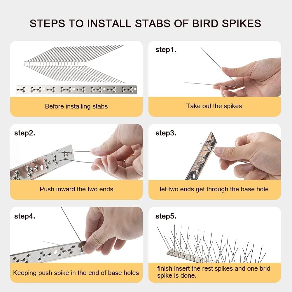 Bird Spikes with Stainless Steel Base, Durable Bird Spikes Arrow Pigeon Spikes Fence Kit for Keeping Small Bird