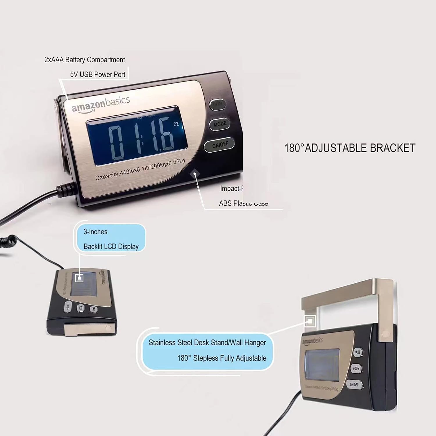 Digital Postal Scale with Tare Function, Heavy Duty, Aluminium Platform, 440 lb Capacity, Digital Shipping, Portable