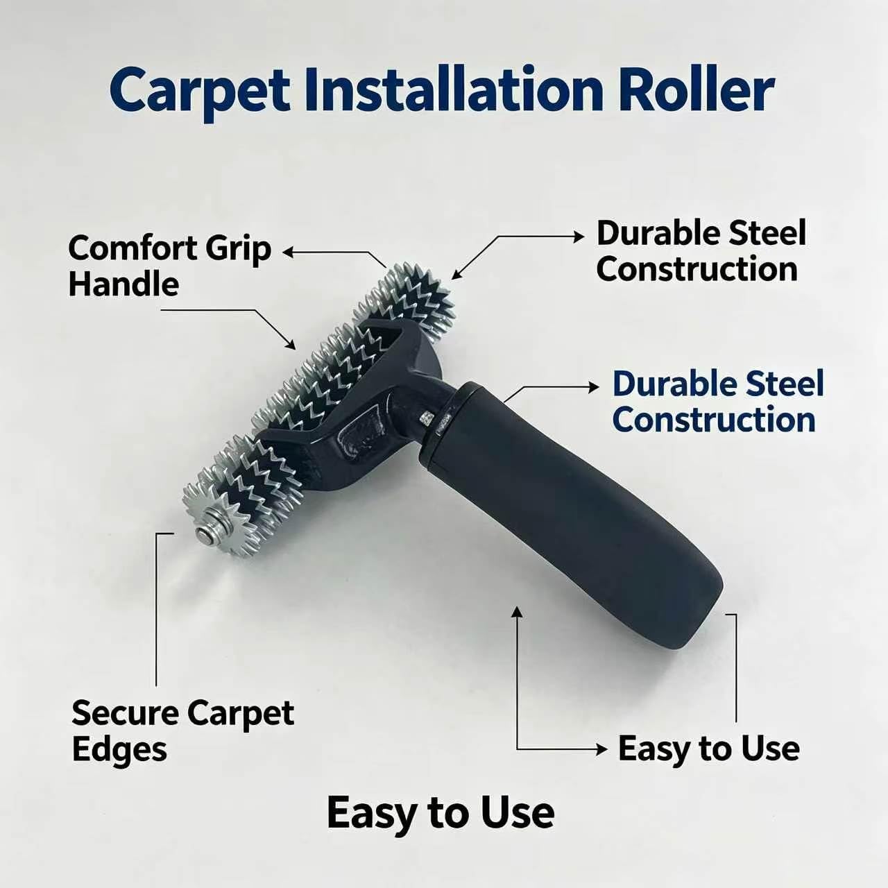ZY393 Carpet Seam Roller, Spiked Star Wheel Grooming Pile Roller for Loop Carpet Seaming, Bi-Directional 5.5"/140mm