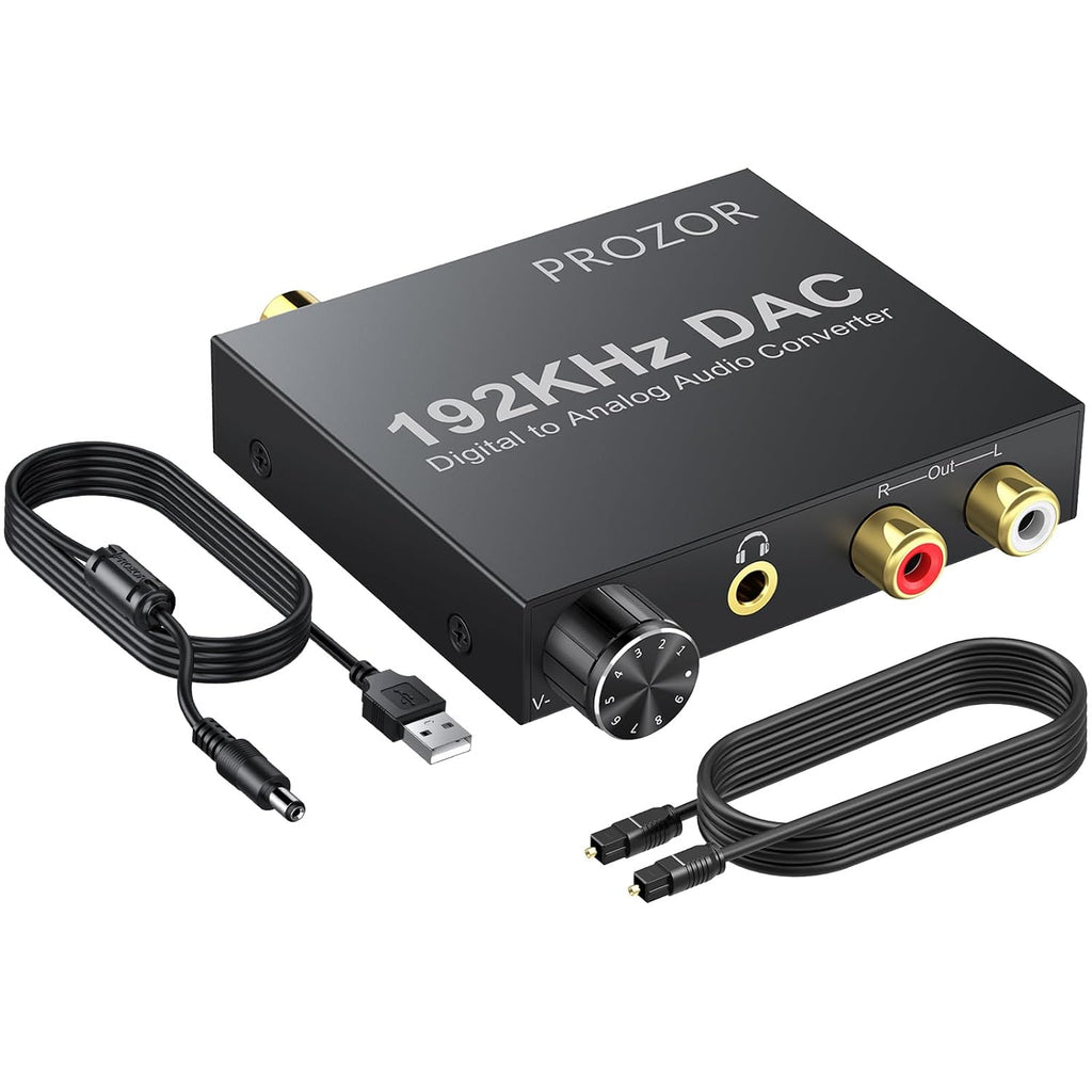 192KHz Digital to Analog Audio Converter Optical to RCA Adapter Upgrade Volume Adjustable DAC with Optical Cable