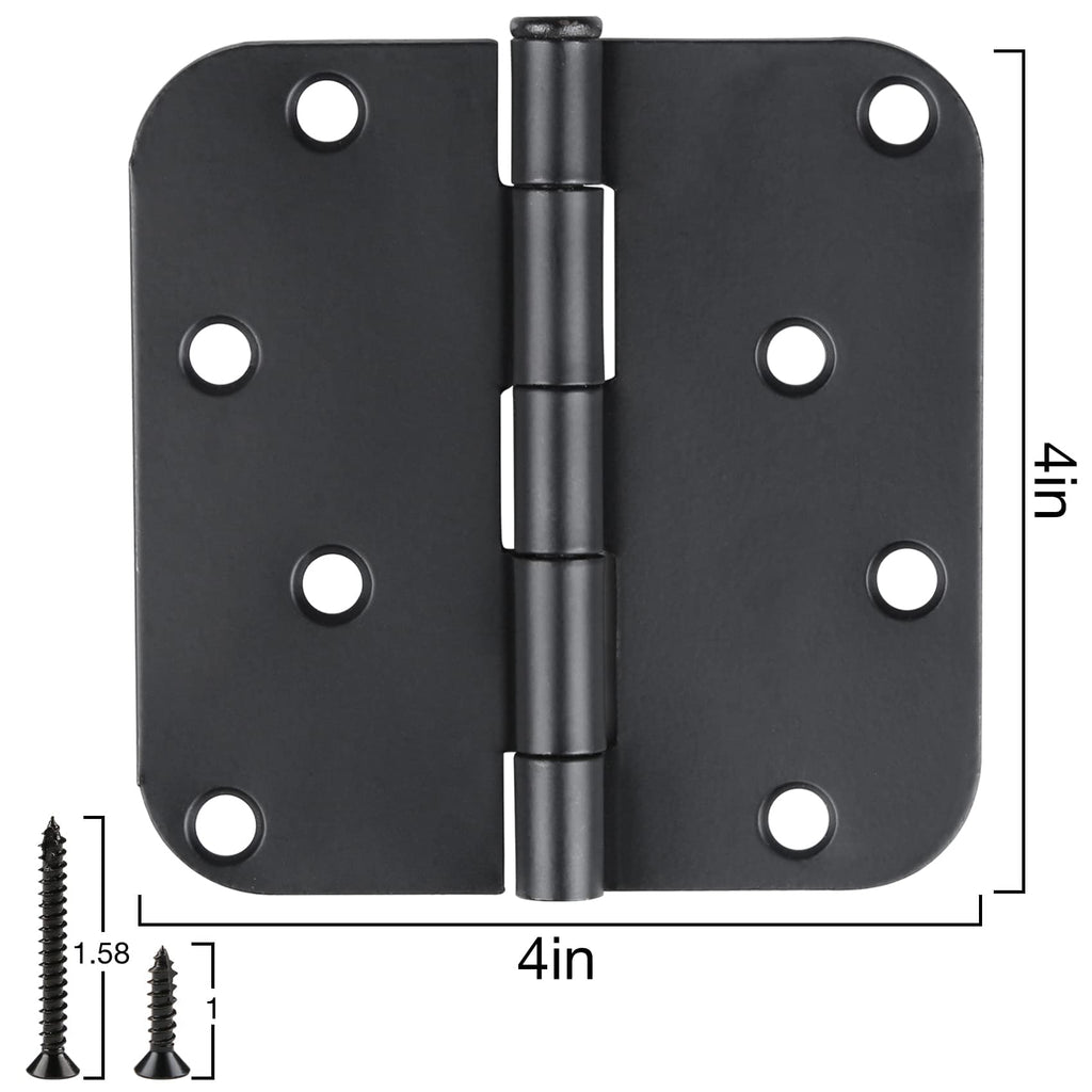 3 Pack Black Door Hinges 4 Inch x 4 Inch with 5/8" Radius Corners
