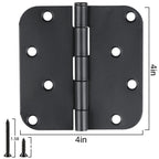 3 Pack Black Door Hinges 4 Inch x 4 Inch with 5/8" Radius Corners