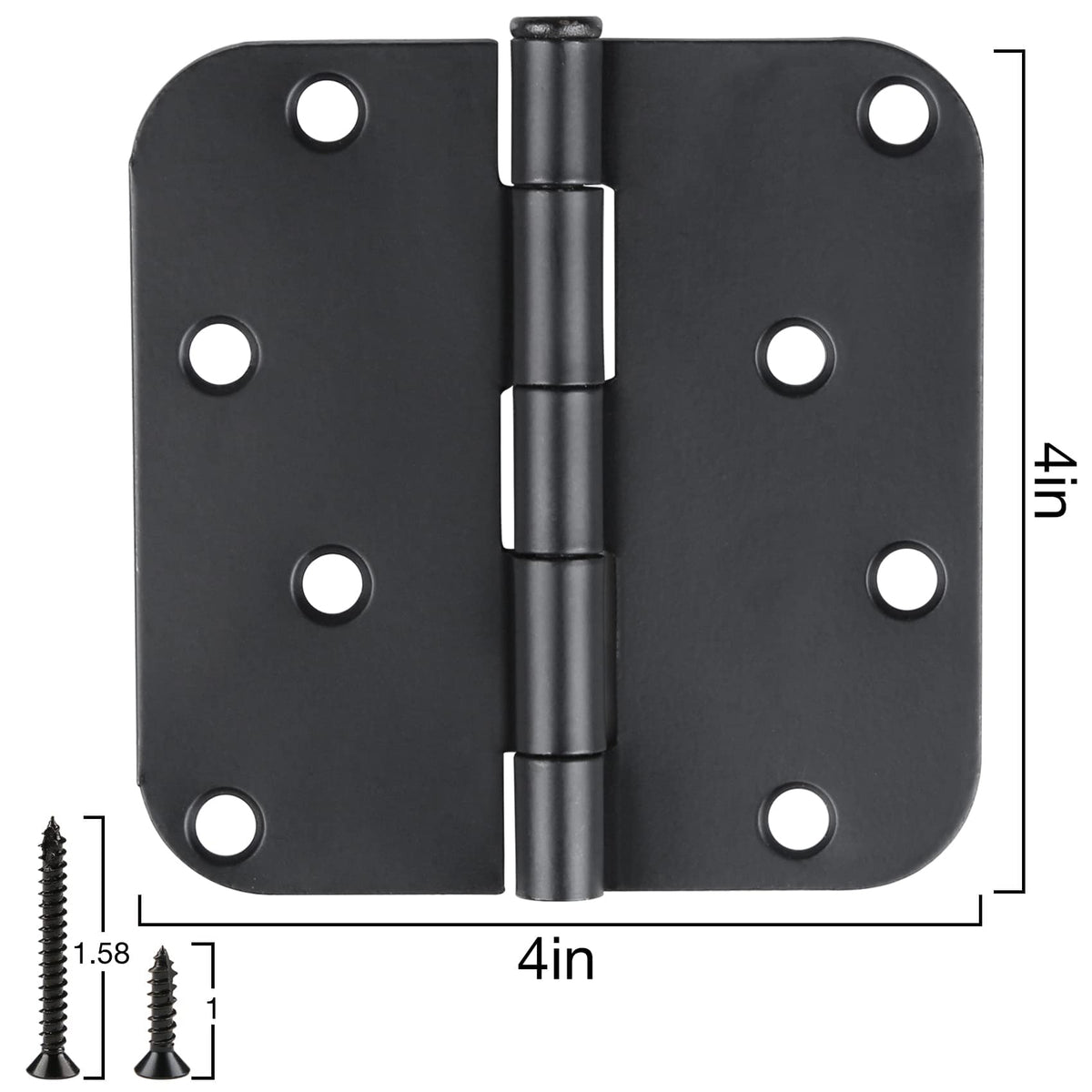 3 Pack Black Door Hinges 4 Inch x 4 Inch with 5/8" Radius Corners