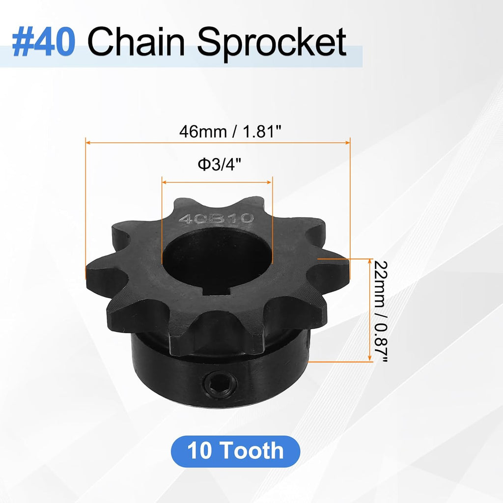 uxcell 2 Pcs #40 Chain Roller Sprocket 3/4" Bore, 10 Tooth C45 Carbon Steel ANSI #40 Roller Sprocket Round Hole with Set Screws for ISO 08A Chain