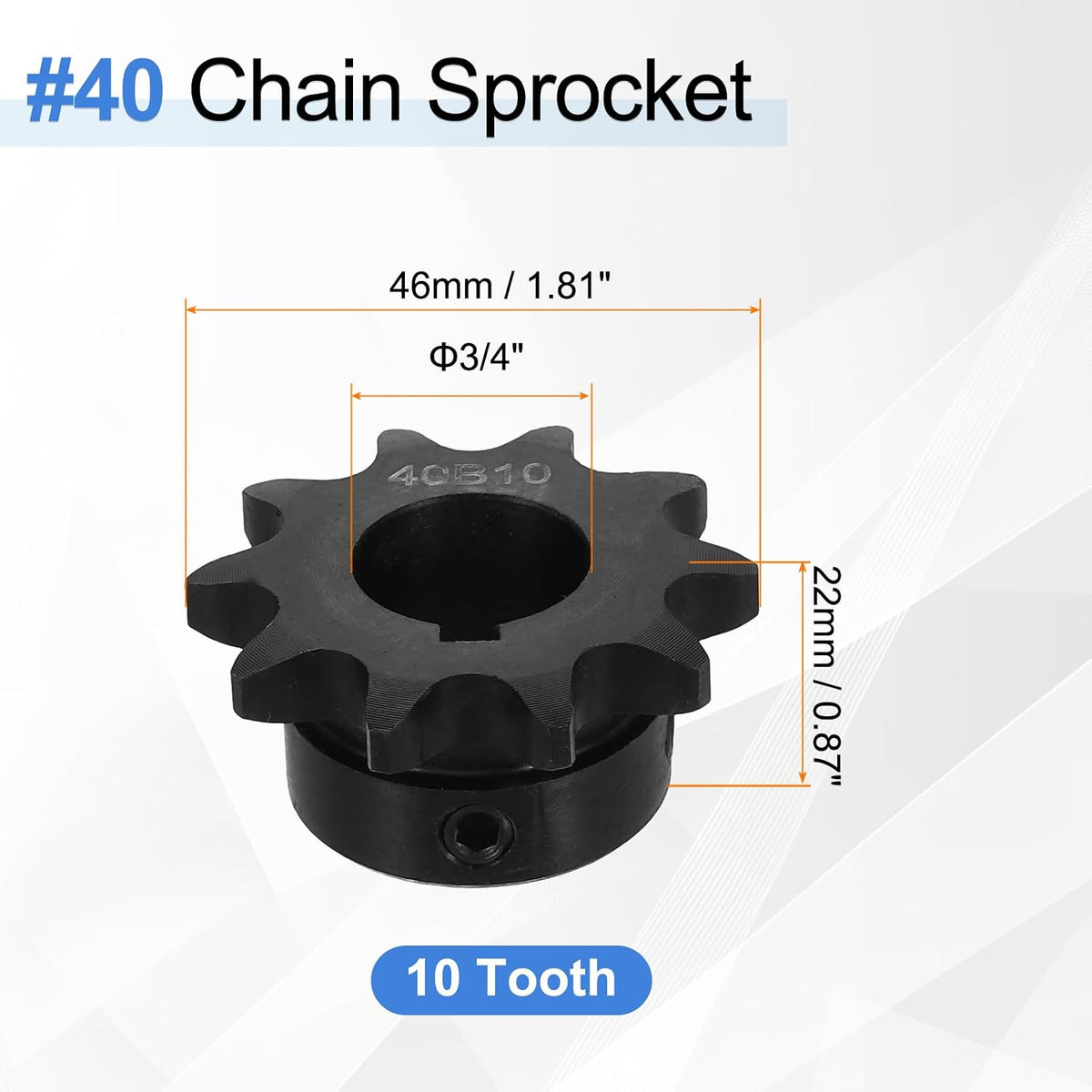 uxcell 2 Pcs #40 Chain Roller Sprocket 3/4" Bore, 10 Tooth C45 Carbon Steel ANSI #40 Roller Sprocket Round Hole with Set Screws for ISO 08A Chain