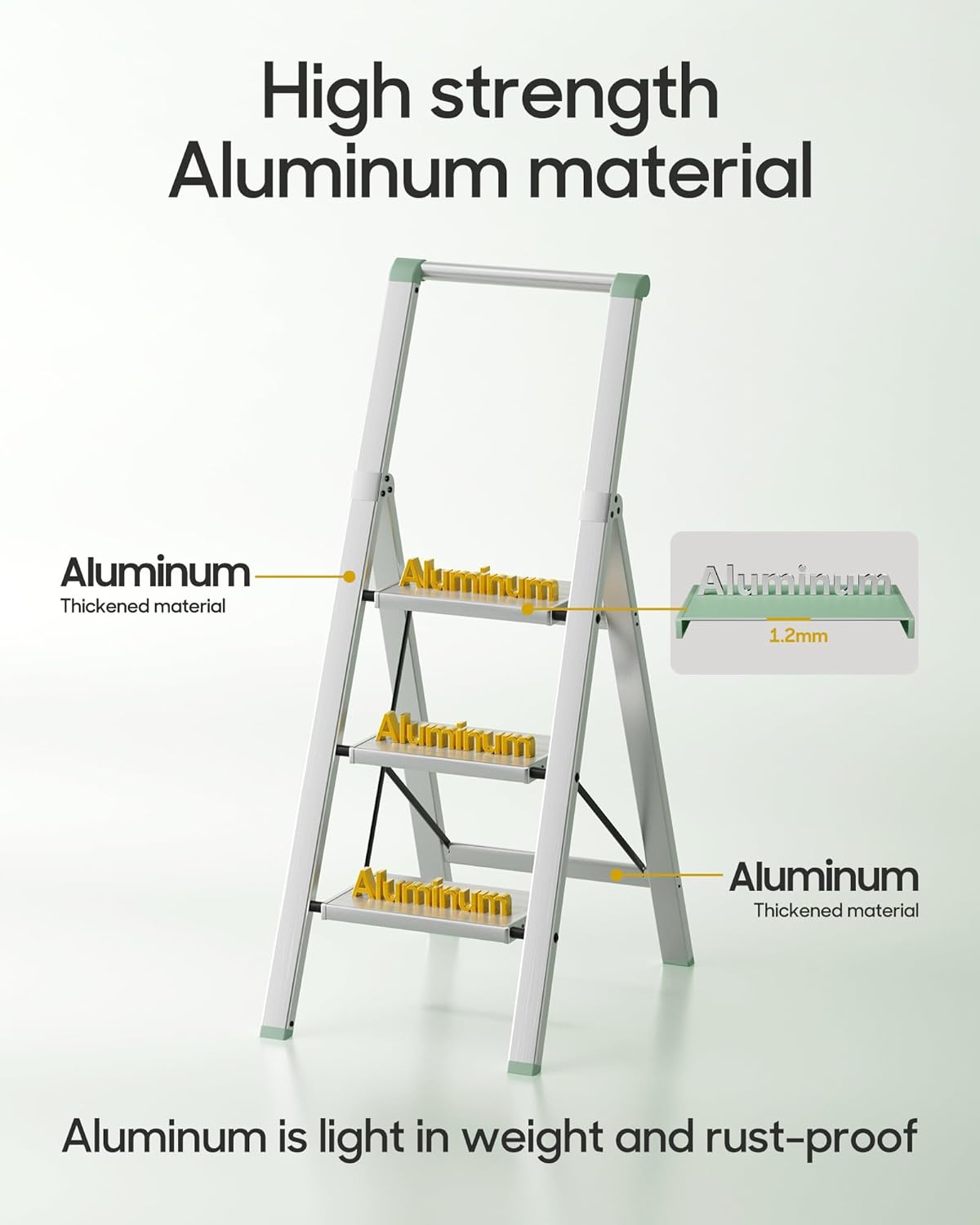 3 Step Foldable Aluminum Step Ladder with Handgrip, Anti-Slip Pedal, 330 lbs Capacity, Lightweight & Portable for