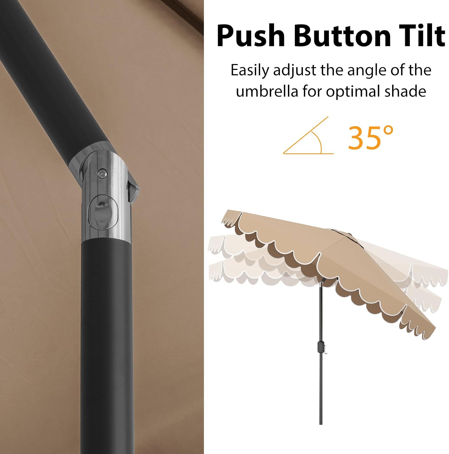 10 FT Patio Umbrella, Market Table Umbrella w/Crank, Push Button Tilt, Ruffled Edges, Vented Top & 8 Ribs, Outdoor