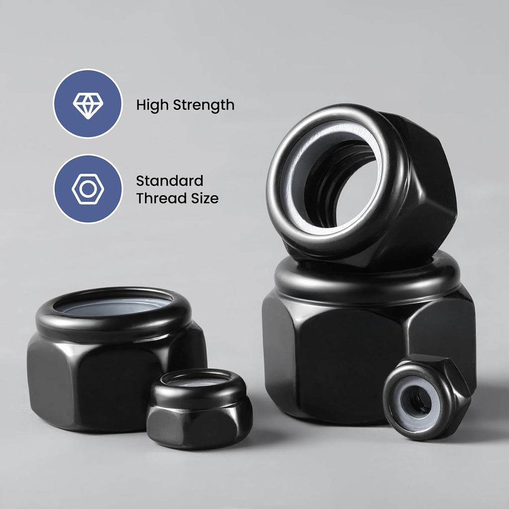200Pcs M4-0.7 Lock Nuts, Nylon Insert Locknuts 304 Stainless Steel A2-70 Black Zinc Plated Self-Locking Nuts, Coarse Thread Hex Nylock Nut