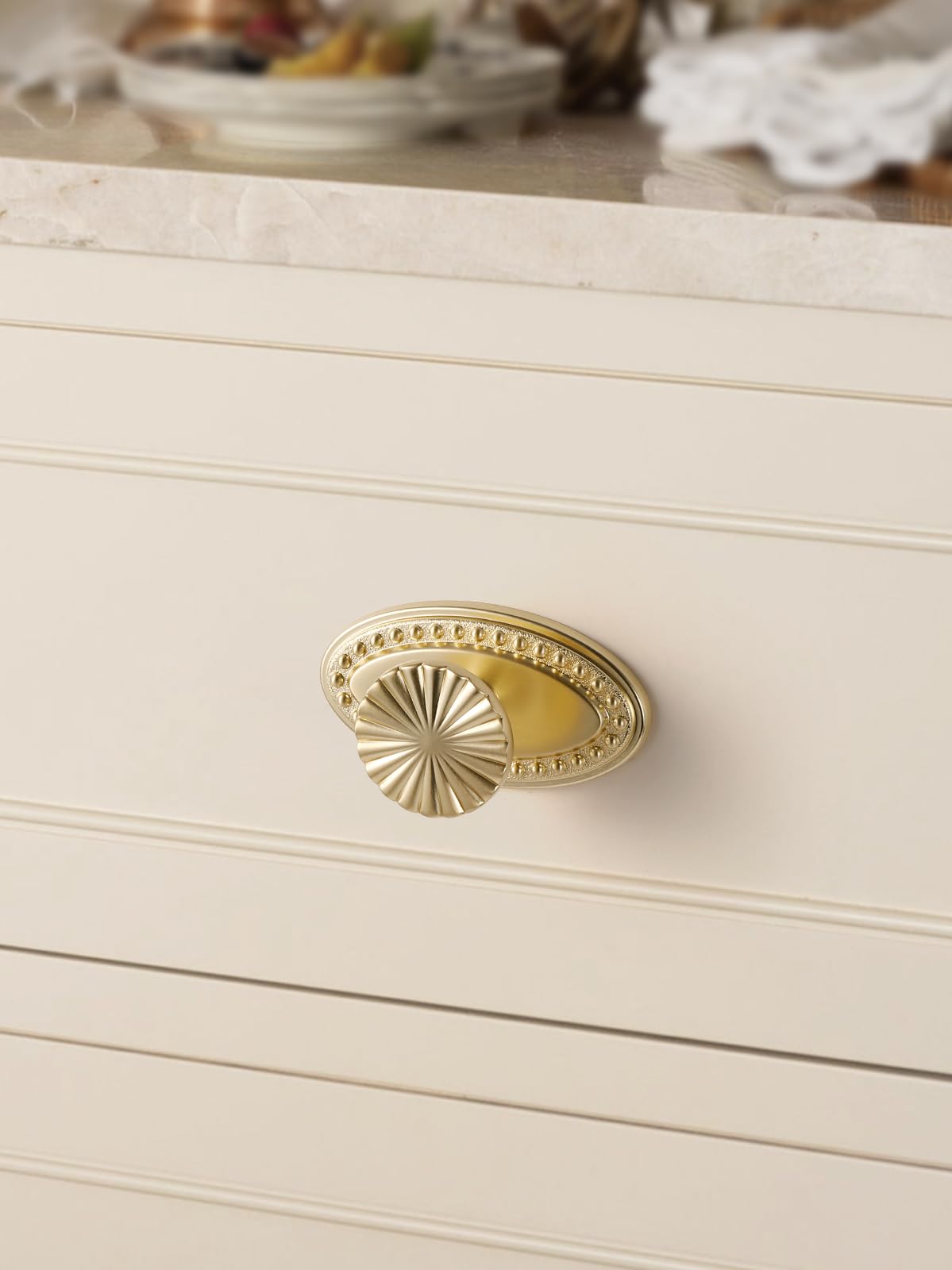 5 Pack Brushed Gold Cabinet Knobs with Base Brass Flat Drawer Pulls Kitchen Cupboard Bathroom Dresser Cabinet