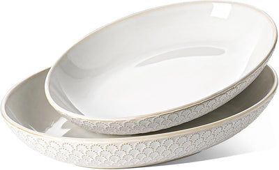 Ceramic Serving Bowls Set of 2, Large Serving Dishes for Entertaining, 11.8 & 13.7 Inch Oval Serving platter, Salad