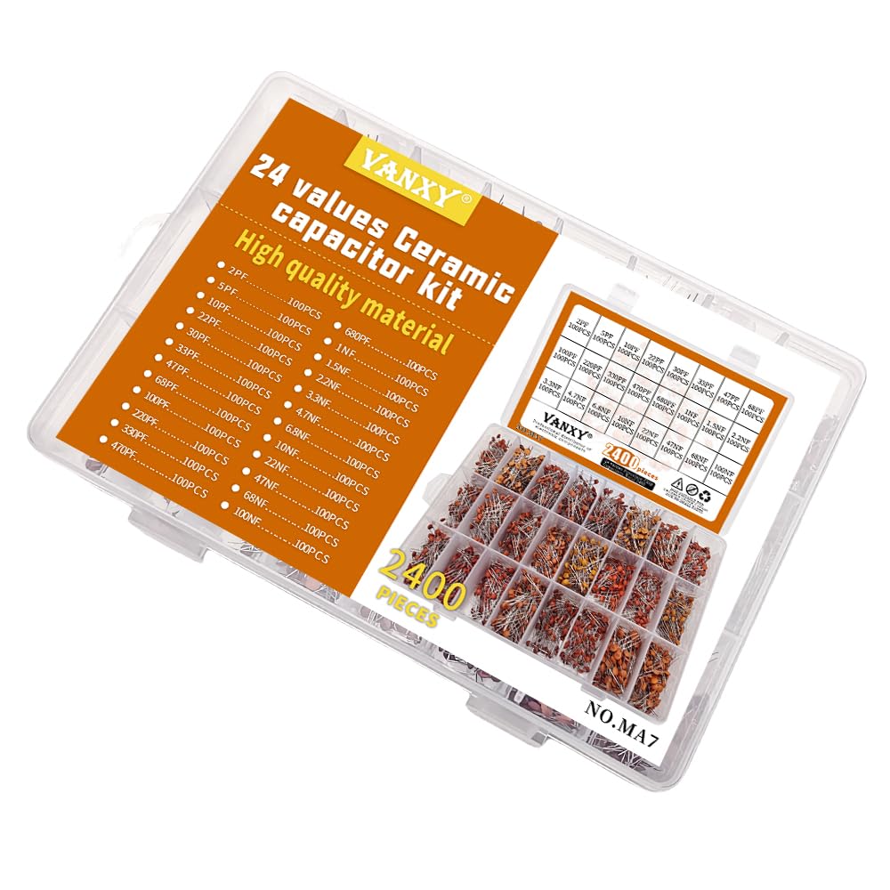 2400Pcs Ceramic Chip Capacitor 2PF-100NF 50V Kit 104 0.1uf (24Values)