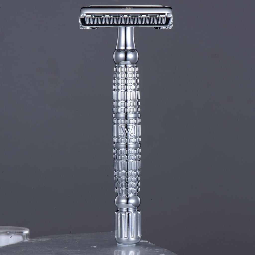 Double Edge Safety Razor for Men + 5 Swedish Steel Blades + Luxury Case. Long Handle. Smooth, Reusable, Eco-Friendly