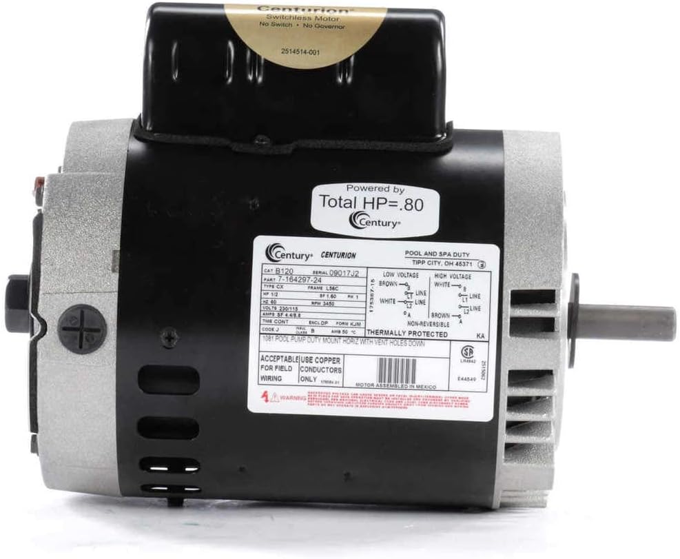 1/2 hp 3450rpm 56C Frame 115/230V Swimming Pool - Jet Pump Motor Service Factor = 1.60 - AO Smith /