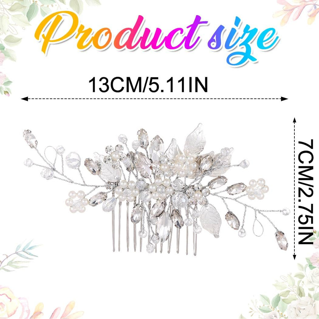 Leaf Bride Wedding Hair Comb Pearl Bridal Hair Piece Crystal Side Comb Hair Accessories for Women and Girls