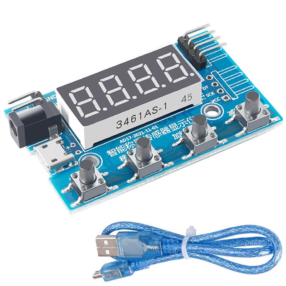 DKARDU HX711 Digital Load Cell Module A/D Module Weight Pressure Sensor Display 24 Bit Weighing Meter Electronic Scale Display Meter with Micro USB Cable