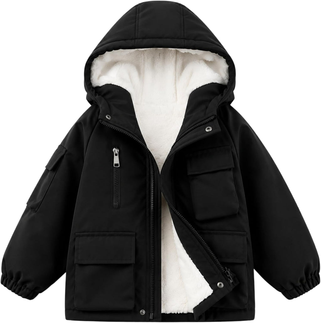 Boy's Winter Coat Fleece Lined Waterproof Jacket Puffy Coat Thick Hooded Down Outdoor Coats