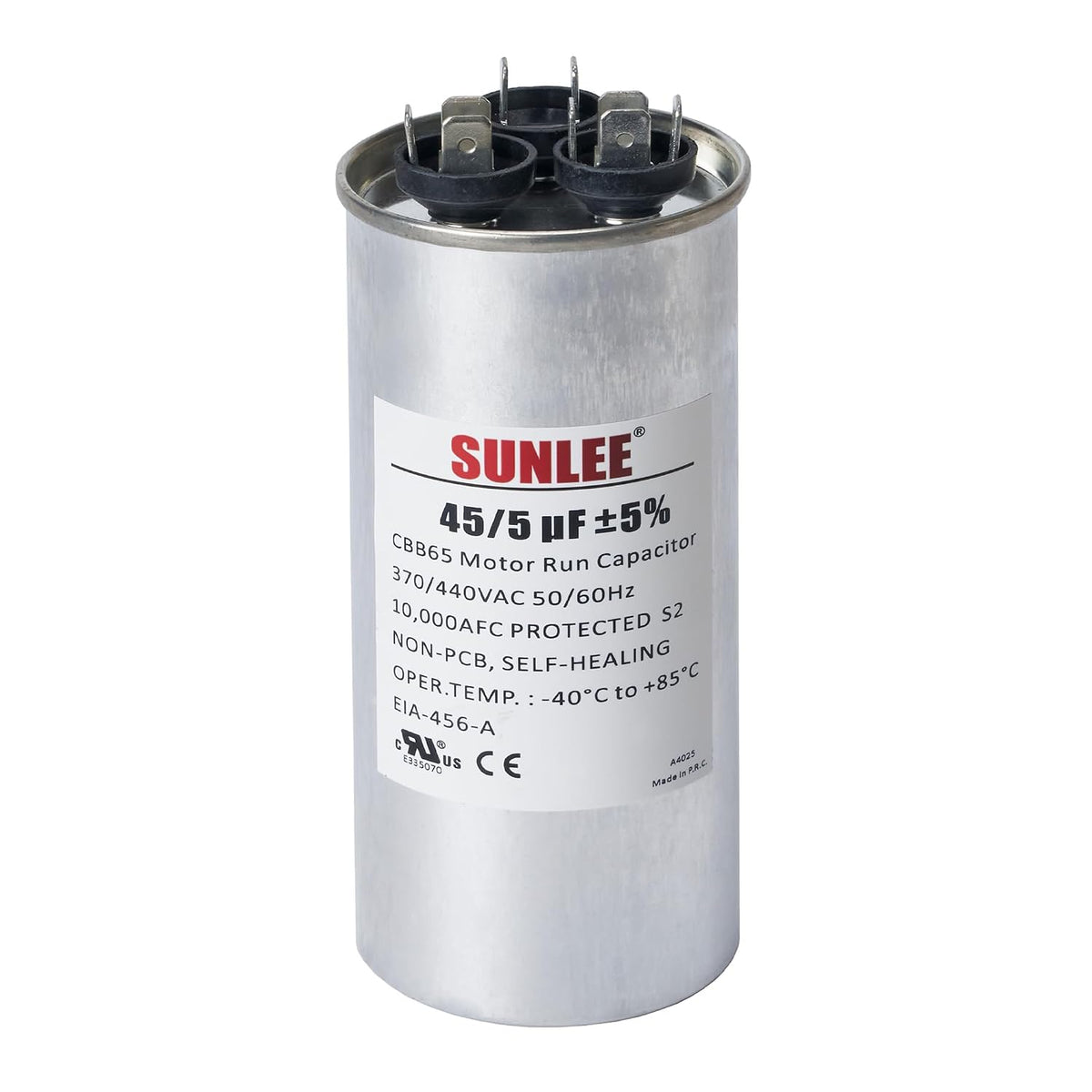 SUNLEE AC Capacitor 45/5 uF 370V / 440V CBB65 Dual Run Round - 45/5 MFD Run Capacitor for HVAC, Air Conditioner Condenser - UL Recognized & 5 Year Warranty