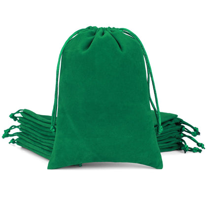 12Pcs Small Drawstring Gift Bags, 5x7” Green Velvet Pouch