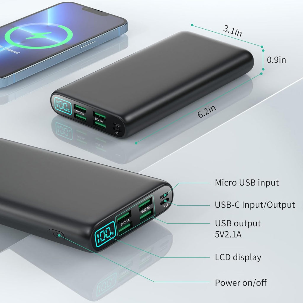 Portable Charger 38800mAh Power Bank with 5 Outputs & 2 Inputs,PD USB C In&Out Fast Phone Charging External Battery
