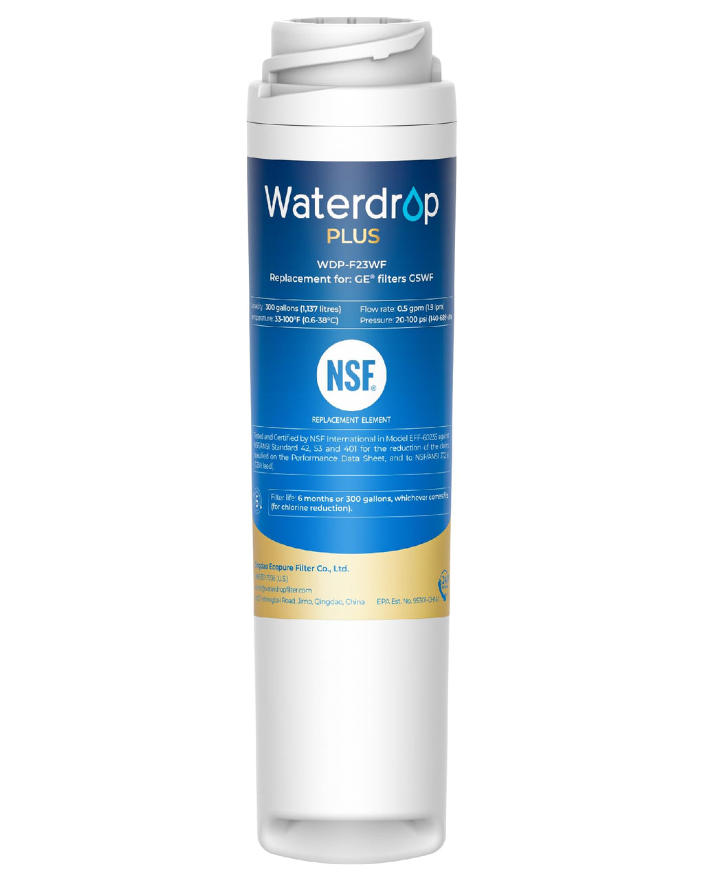 Waterdrop Plus GSWF Refrigerator Water Filter Replacement for GE GSWF