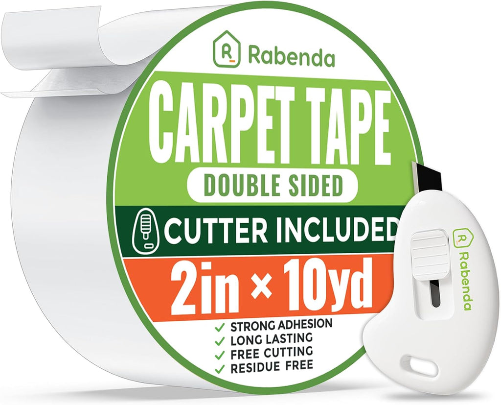 Double Sided Carpet Tape for Area Rugs, Includes Anti Stick Cutter