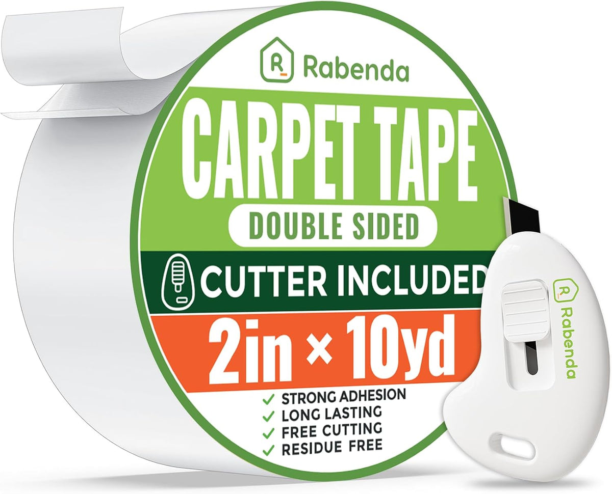Double Sided Carpet Tape for Area Rugs, Includes Anti Stick Cutter