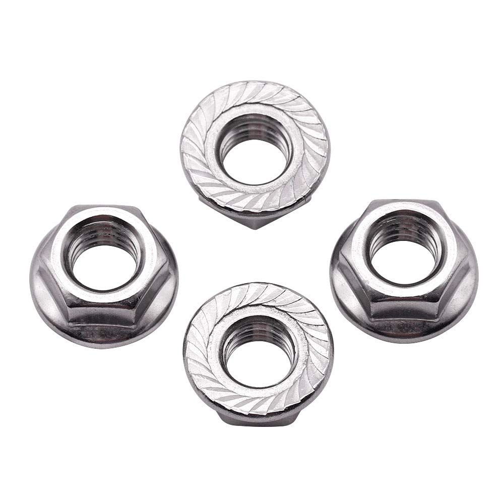 #10-24 (100 Pack) Serrated Flange Hex Nuts, 304 Stainless Steel 18/8 Flange Nuts, UNC Coarse Thread Hex Locknuts