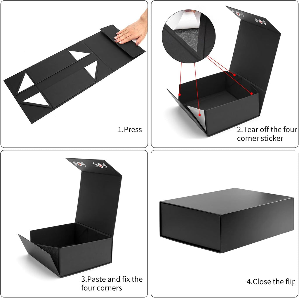 Gift Box for Men, Black Gift Box with Lids for Presents, Magnetic Closure