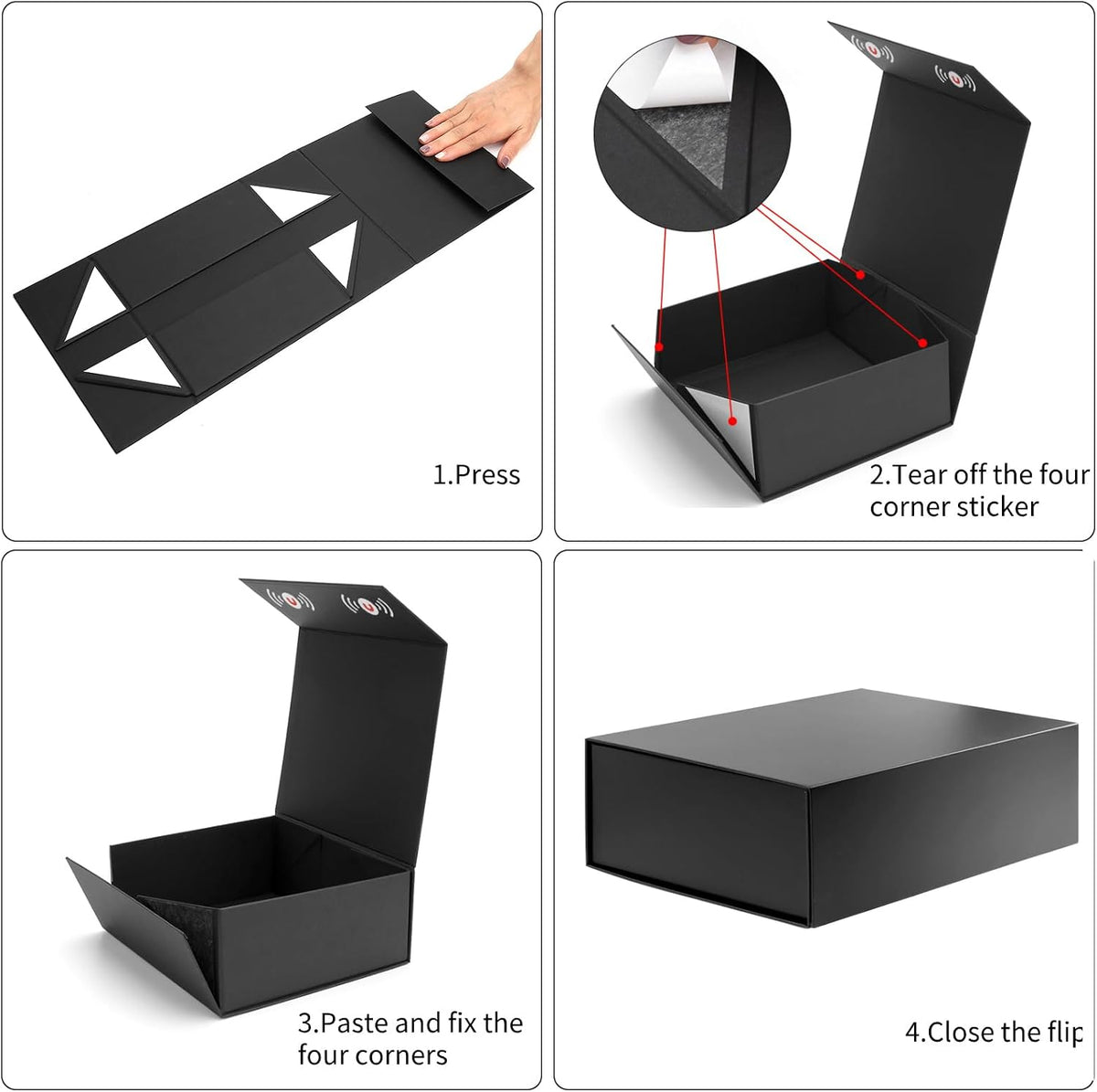 Gift Box for Men, Black Gift Box with Lids for Presents, Magnetic Closure