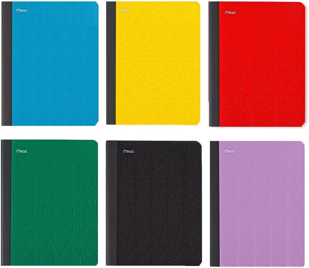 Composition Book + Study App, 4 Pack, Wide Ruled Paper, 7-1/2" x 9-3/4", 80 Sheets, Forest Green, Tidewater Blue