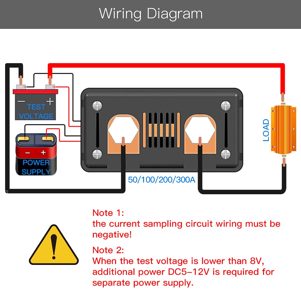 DC 0-300V 100A Digital Battery Monitor, Built-in Shunt, LCD, Solar | Multifunction Power Meter, Multimeter, Ammeter