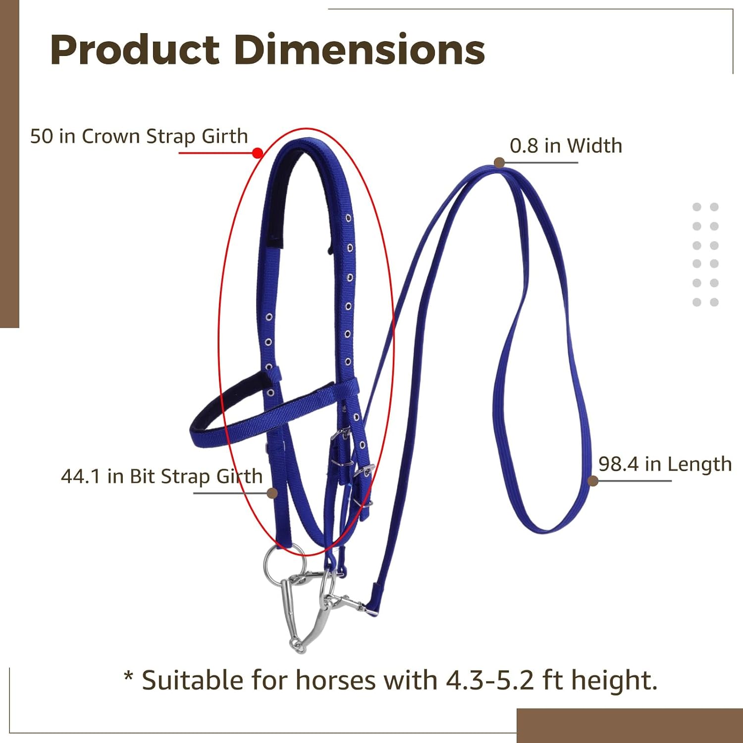 Horse Bridle with Bit, Adjustable Nylon Headstall and Reins, Padded Crown and Noseband, Quick Release Buckle, for