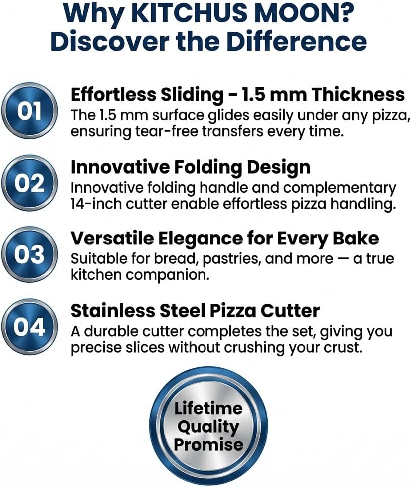 Large Pizza Peel 16 inch - Extra Large Metal Pizza Peel with 14 inch Stainless Steel Pizza Cutter Rocker, Pizza