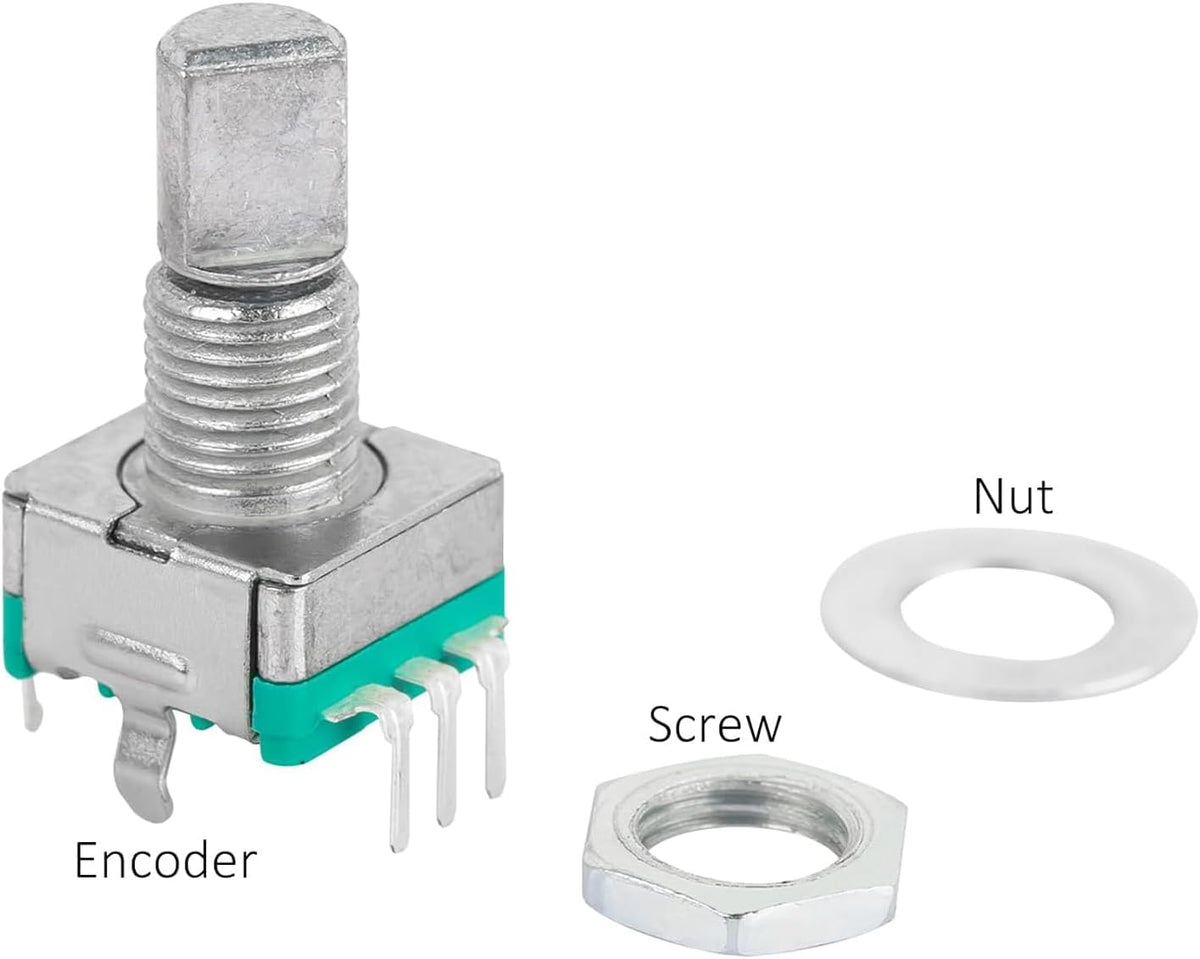 5Pcs EC11 Digital Potentiometer Rotary Encoder with Push Button 360° 5 Pins and Knob Cap with Switch 5 Pin Handle Length 20mm，for Arduino, Raspberry Pi, ESP32 Electronics Projects