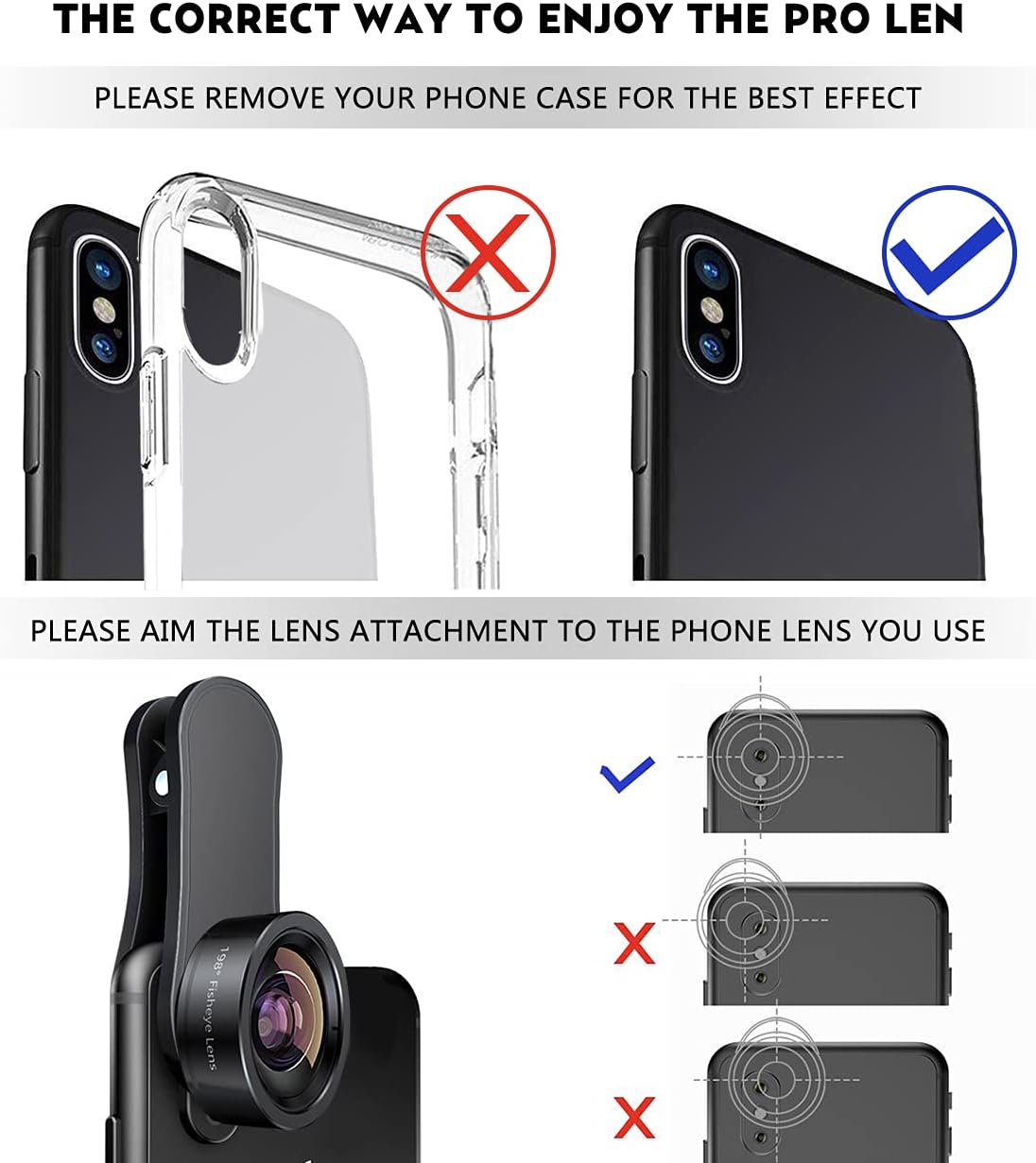 Fisheye Lens, 198° Fish Eye Phone Camera Lens Kit for iPhone | Fish Bowl Camera Lens, Phone Lens Accessories, Lens