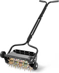 Lawn Aerator, 18 in Manual Push Spike Aerator with 4 Wheels & Handle, Heavy Duty Grass Aerators, Supports 40 lbs