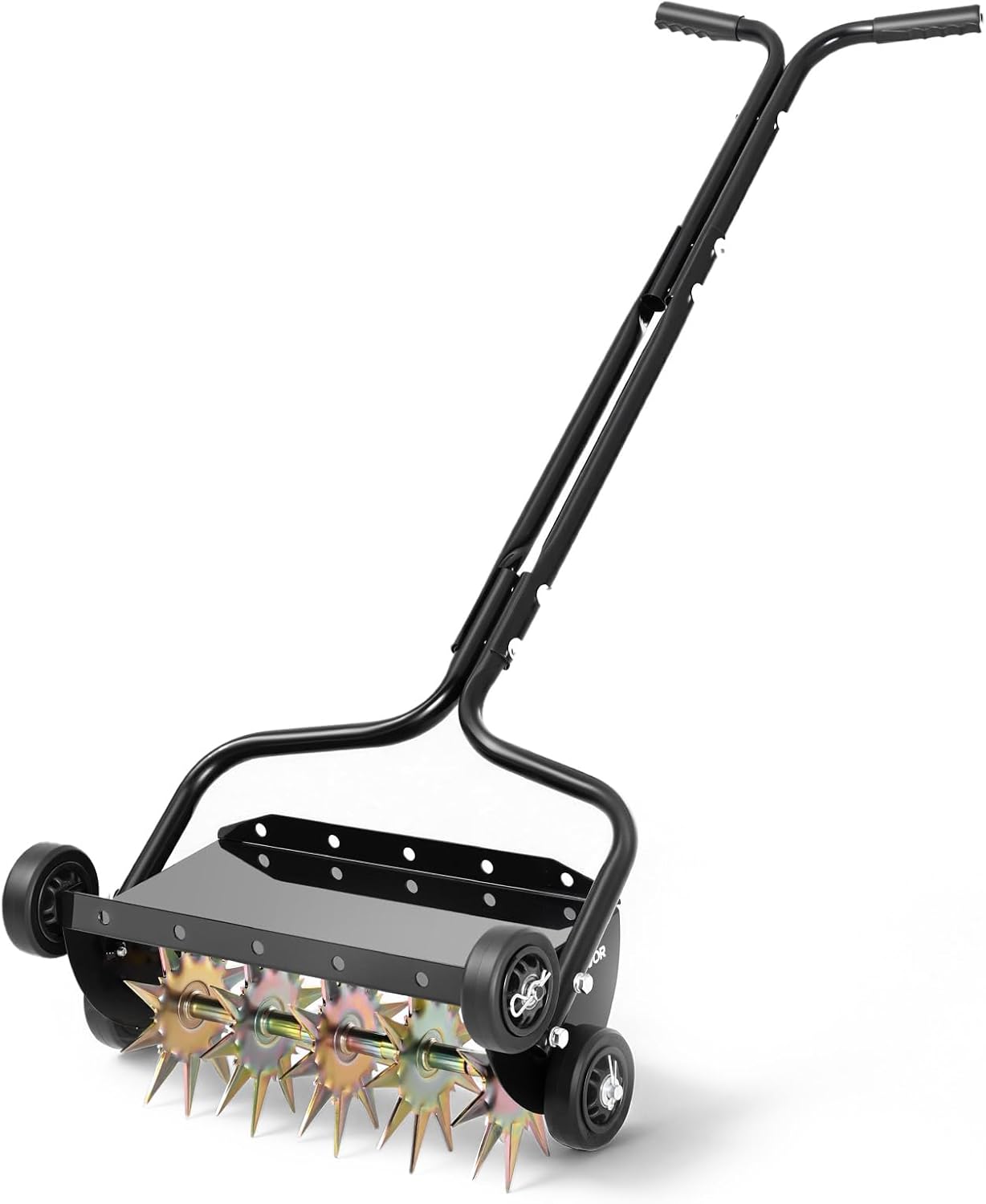 Lawn Aerator, 18 in Manual Push Spike Aerator with 4 Wheels & Handle, Heavy Duty Grass Aerators, Supports 40 lbs