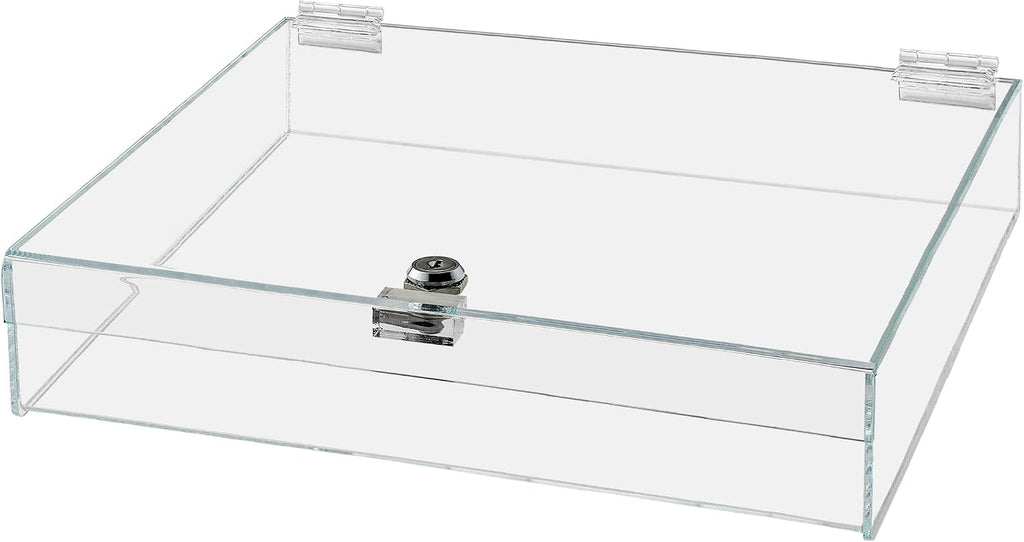 Acrylic Locking Display Case with Keys 14" x 14" x 4" Clear Square Countertop Lucite Tray with Lid for Artifacts
