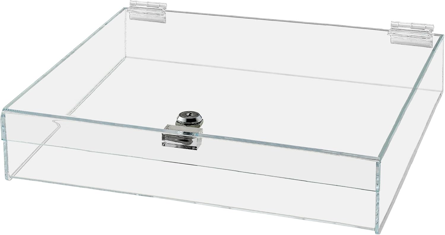 Acrylic Locking Display Case with Keys 14" x 14" x 4" Clear Square Countertop Lucite Tray with Lid for Artifacts